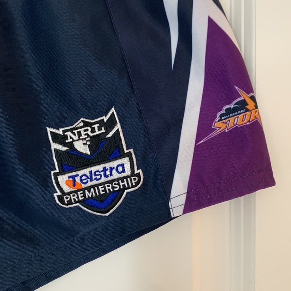 Mens 2XL XXL Navy ISC Team NRL Melbourne Storm Rugby Footy Replica Shorts Used - Picture 4 of 9